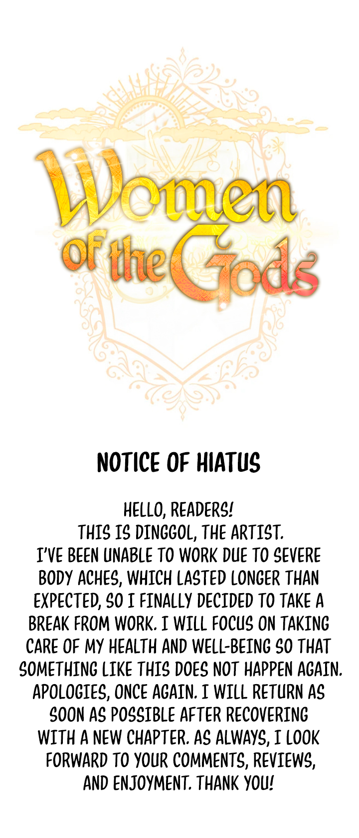 Women of The Gods Chapter 18.5 - Hiatus Notice image 1