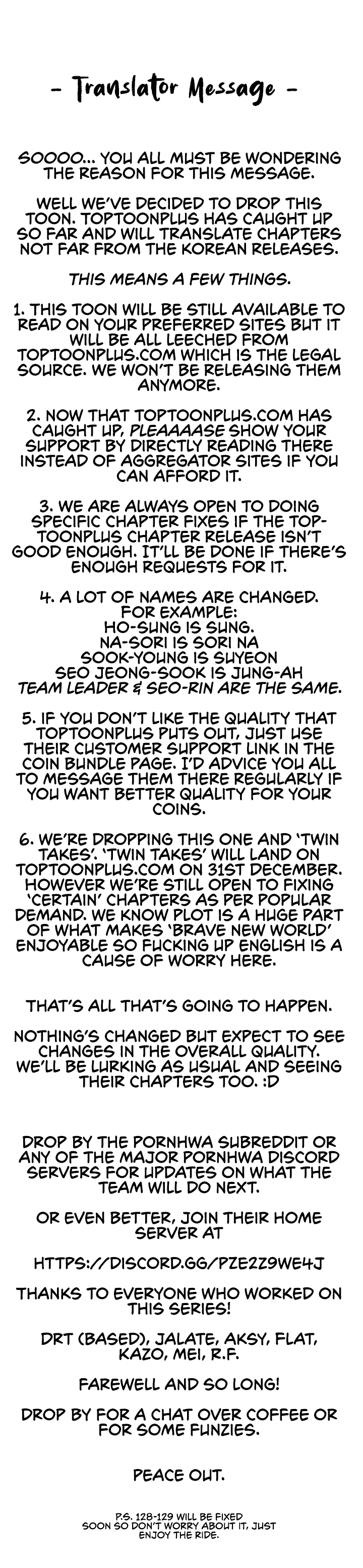 A Wonderful New World Chapter 129.5 - Translator's message image 0
