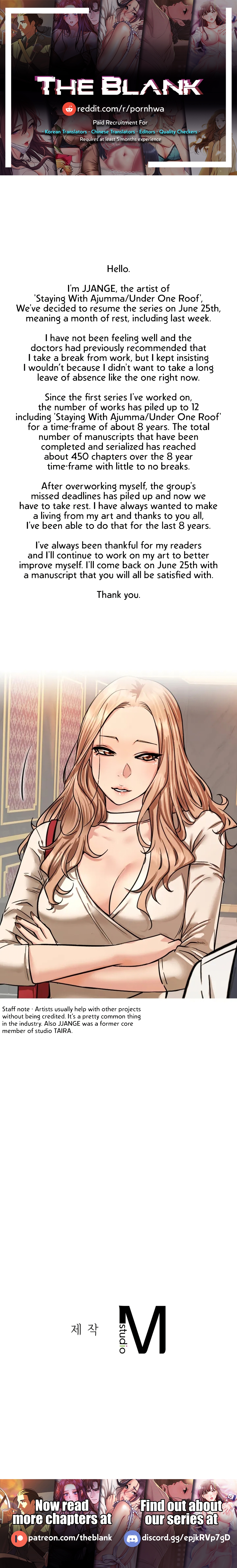 Staying with Ajumma Chapter 56.5 - Hiatus Notice image 0