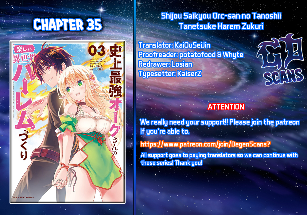 Shijou Saikyou Orc-san no Tanoshii Tanetsuke Harem Zukuri Chapter 35 image 0