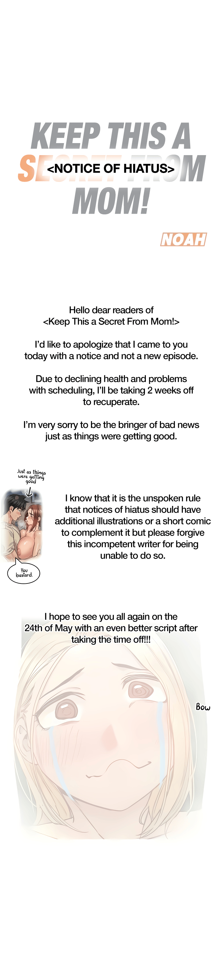 DON’T TELL MOM! Chapter 47.5 - Hiatus Notice image 0